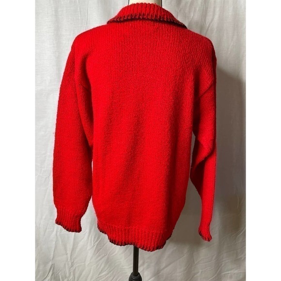 ABEL by Eurafric Vintage Red Black Trim Pullover Quarter Front Button Sweater * - Picture 2 of 6